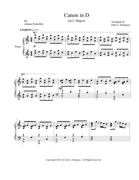 Canon in D (in C major): Piano Solo image number null