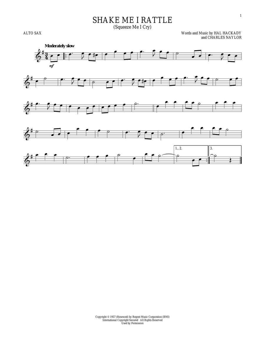 Shake Me I Rattle (Squeeze Me I Cry) Alto Saxophone scores gallery preview page 1