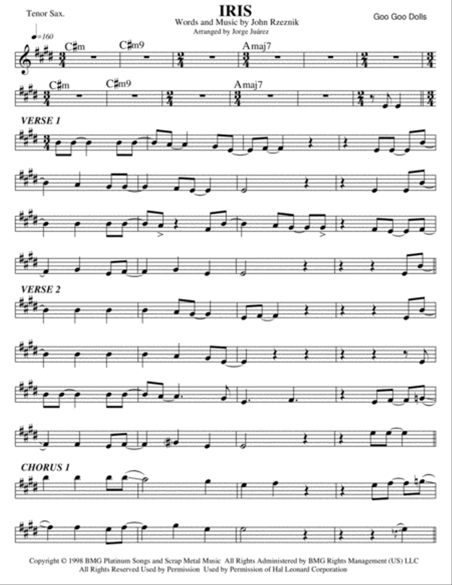 Iris Iris Tenor Saxophone scores gallery preview page 1
