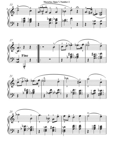 Mazurka Opus 7 Number 2 Easy Intermediate Piano Sheet Music