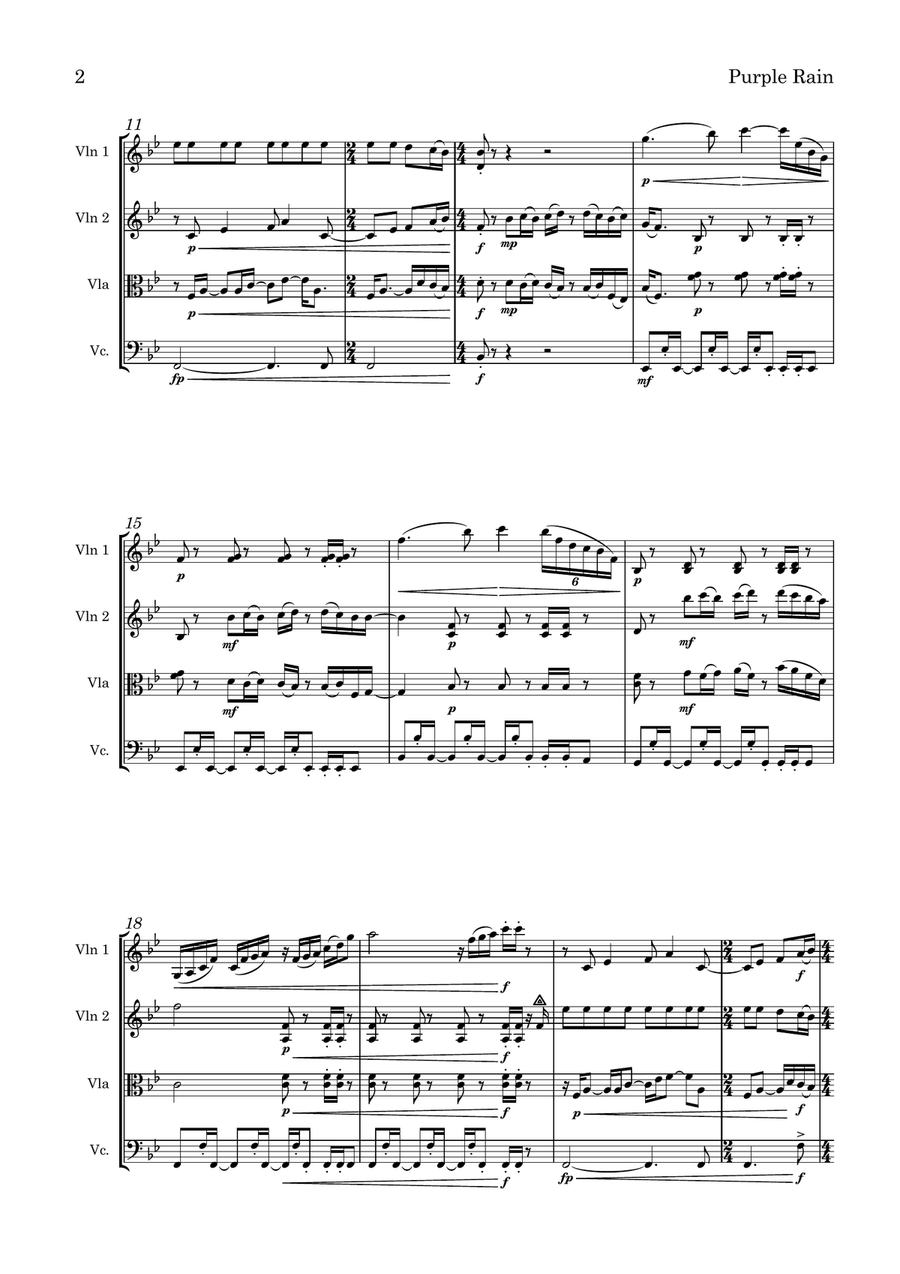 Purple Rain String Quartet scores gallery preview page 2