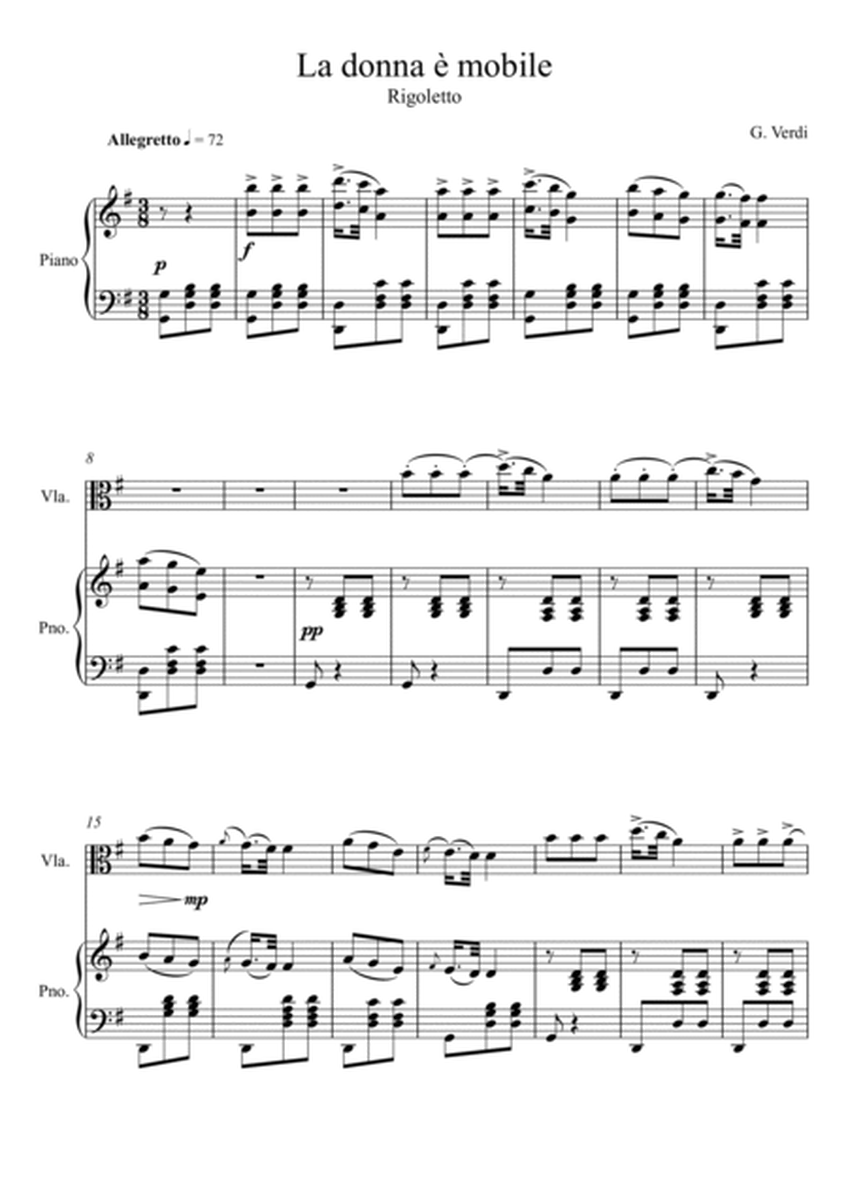 Giuseppe Verdi - La donna e mobile (Rigoletto) Viola Solo - G Key image number null