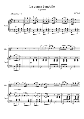 Giuseppe Verdi - La donna e mobile (Rigoletto) Viola Solo - G Key