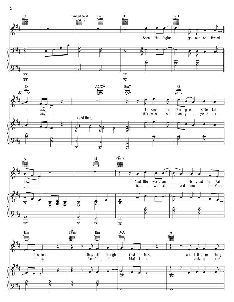 Miami 2017 (Seen The Lights Go Out On Broadway) Piano, Vocal, Guitar scores gallery preview page 2