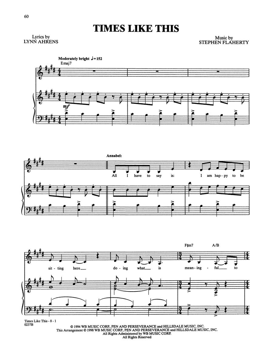 Times Like This (from Lucky Stiff) Piano, Vocal scores gallery preview page 1