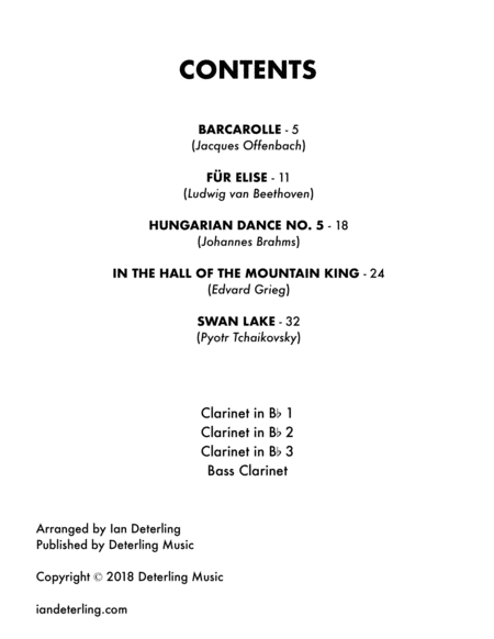 Classical Arrangements (for Clarinet Quartet) Volume 1