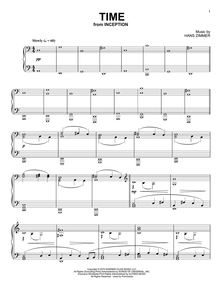 Time (from Inception) Piano Solo scores gallery preview page 1