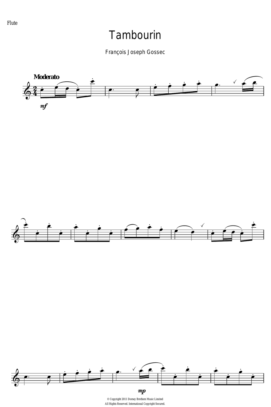Tambourin Tambourin Flute Solo scores gallery preview page 1