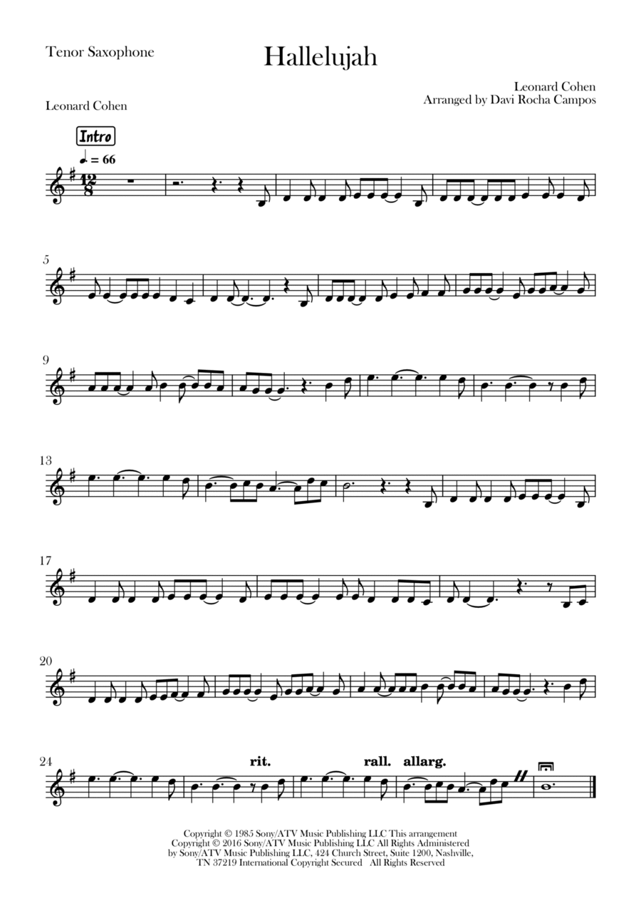 Hallelujah Hallelujah Tenor Saxophone scores gallery preview page 1