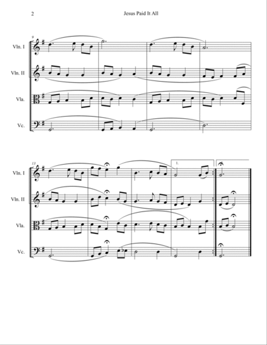 Jesus Paid It All (String Quartet) String Quartet scores gallery preview page 2