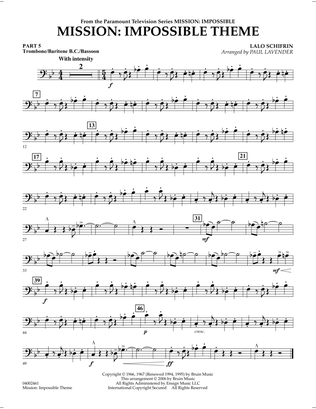 Book cover for Mission: Impossible Theme (arr. Paul Lavender) - Pt.5 - Trombone/Bar. B.C./Bsn.