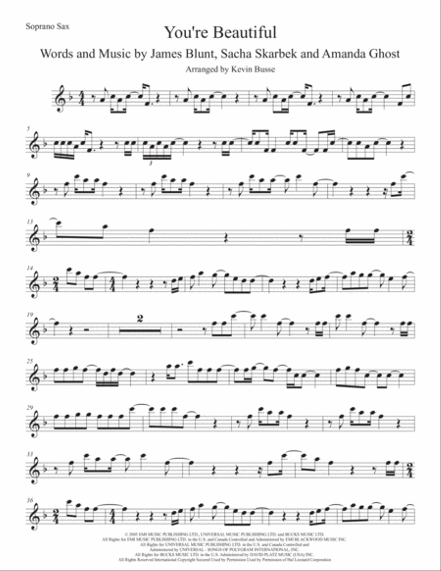 You're Beautiful Soprano Saxophone scores gallery preview page 1