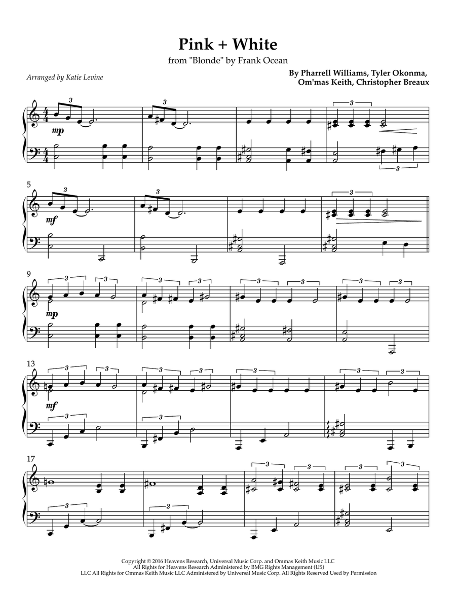 Pink + White Easy Piano scores gallery preview page 1