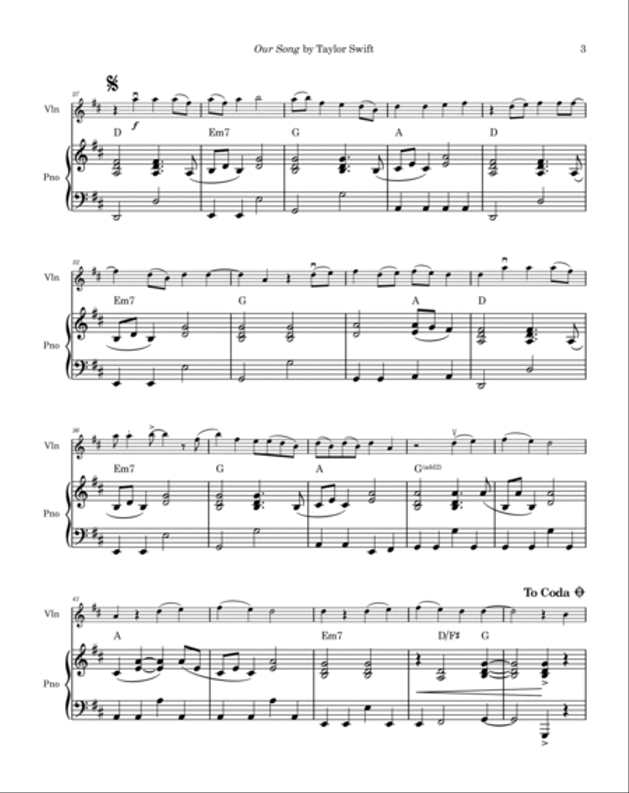 Our Song Violin Solo scores gallery preview page 3