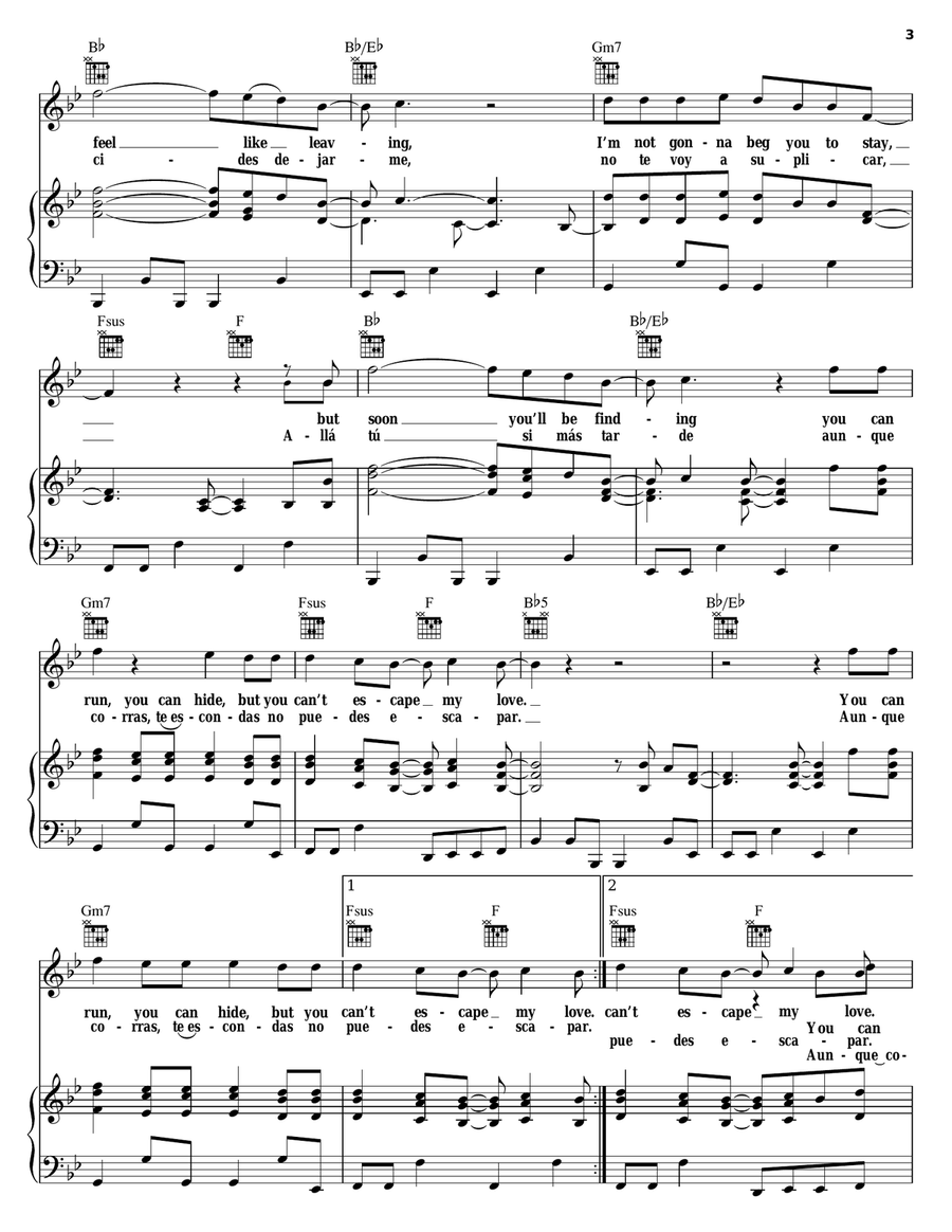 Escape (Escapar) Piano, Vocal, Guitar scores gallery preview page 3