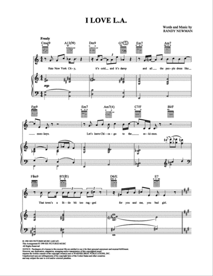 I Love L.A. Piano, Vocal, Guitar scores gallery preview page 1