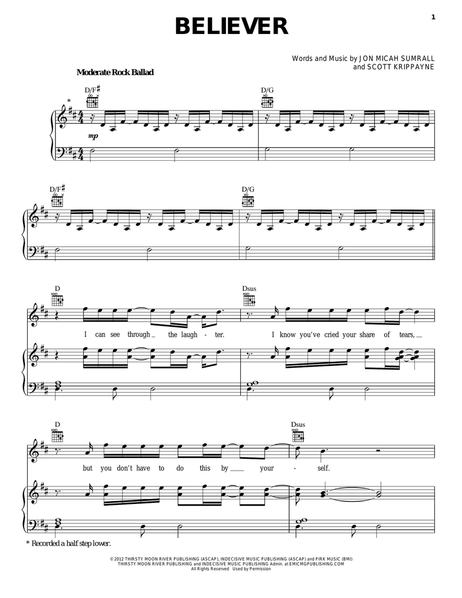 Believer Piano, Vocal, Guitar scores gallery preview page 1