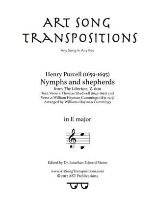 Book cover for PURCELL: Nymphs and shepherds (transposed to E major)