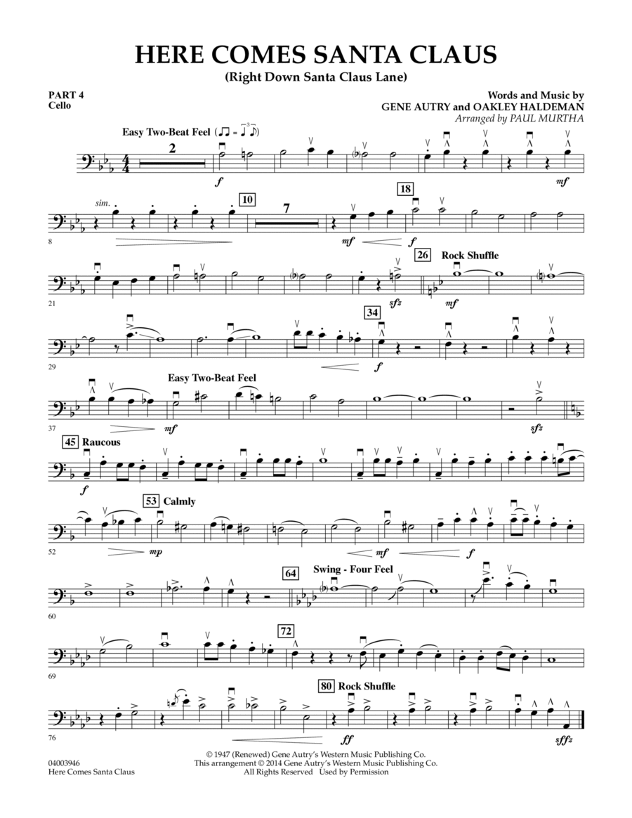 Here Comes Santa Claus (Right Down Santa Claus Lane) - Pt.4 - Cello Concert Band scores gallery preview page 1