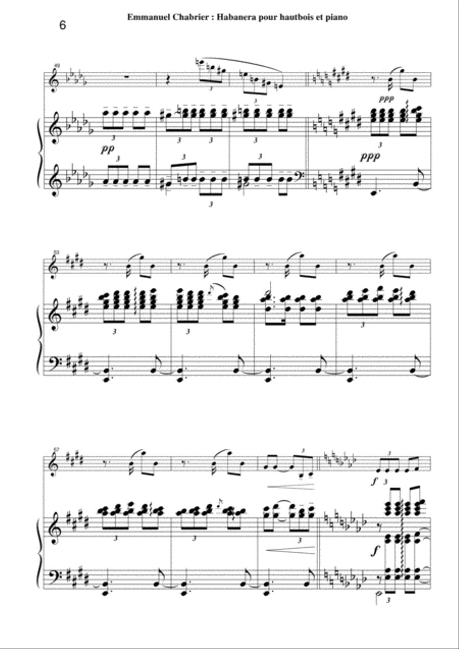 Emmanuel Chabrier: Habanera arranged for oboe and piano Piano scores gallery preview page 6