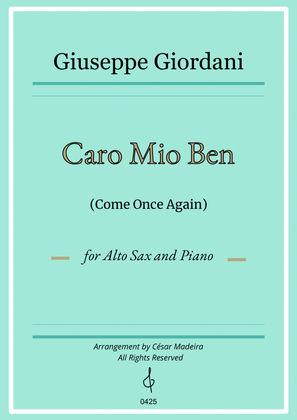 Caro Mio Ben (Come Once Again) - Alto Sax and Piano (Individual Parts)