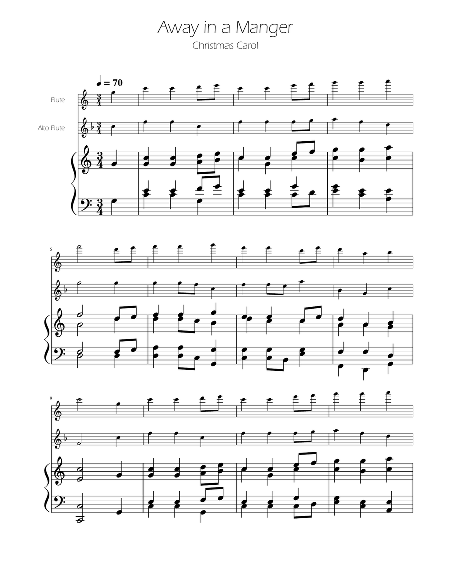 Away in a Manger - Flute and Alto Flute Duet w/ Piano