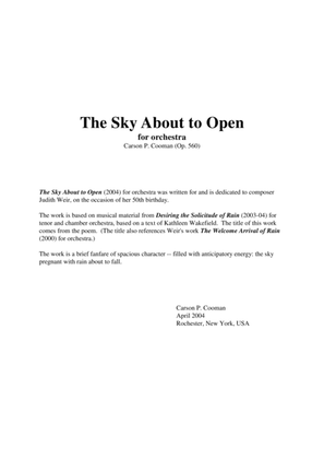 Book cover for Carson Cooman: The Sky About to Open (2004) for orchestra, score only