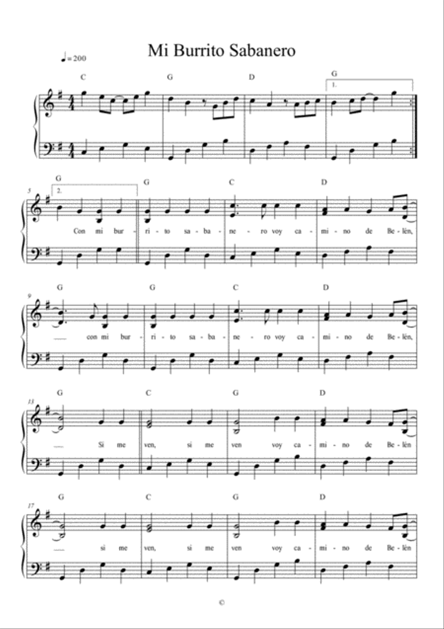 El Burrito Sabanero (mi Burrito Sabanero) Piano Solo scores gallery preview page 1