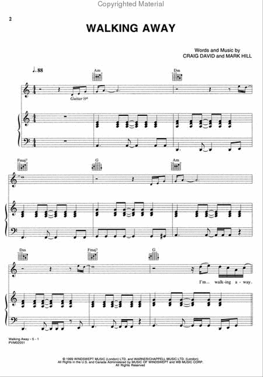 Walking Away Piano, Vocal, Guitar scores gallery preview page 2