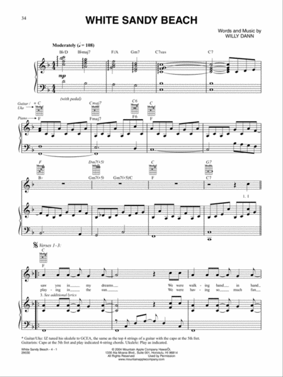 White Sandy Beach Piano, Vocal, Guitar scores gallery preview page 1