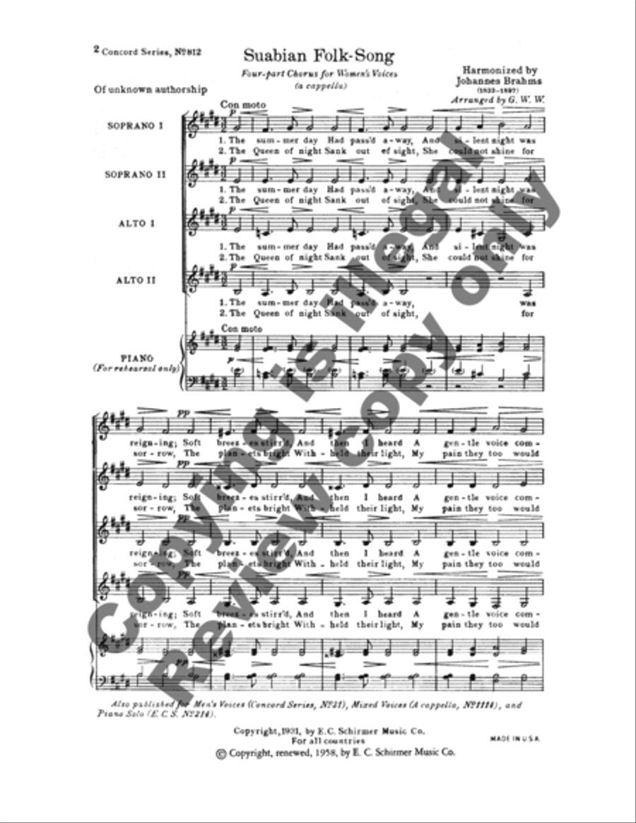 The Summer Day Had Passed Away (Suabian Folk Song) SSAA scores gallery preview page 3