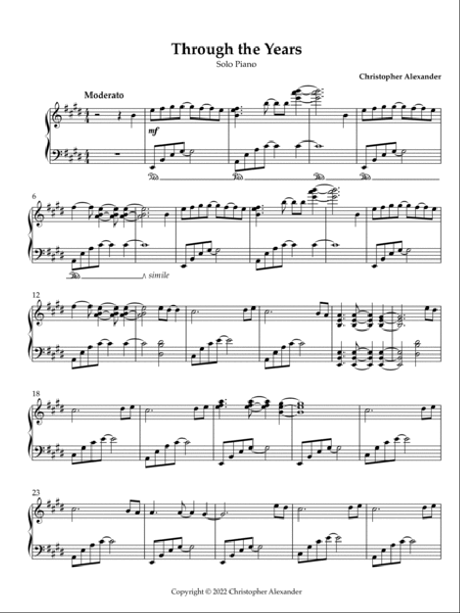 Through the Years, Solo Piano Piano Solo scores gallery preview page 2