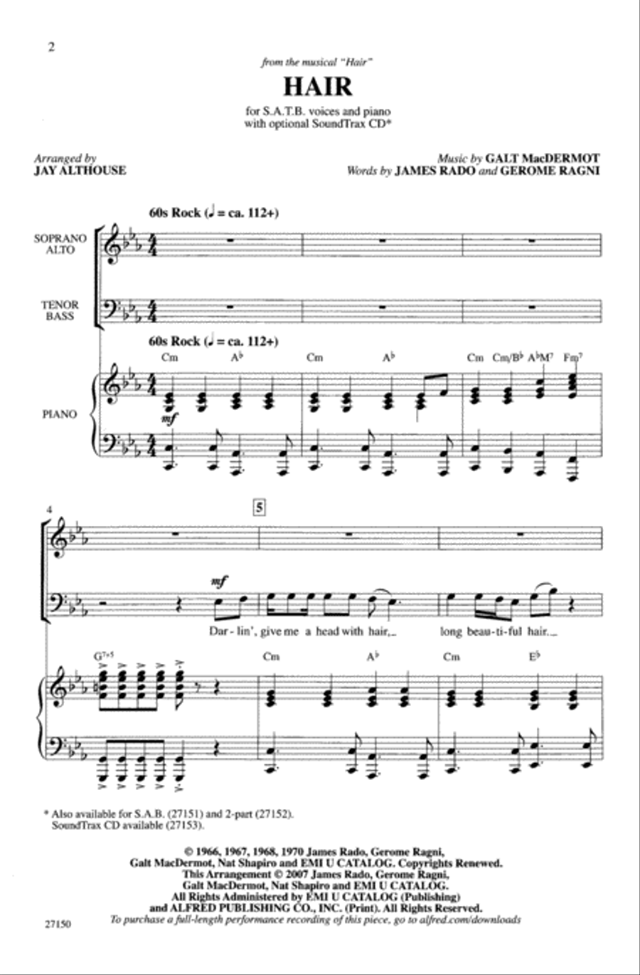 Hair (from Hair) Hair (from Hair) Choir scores gallery preview page 1