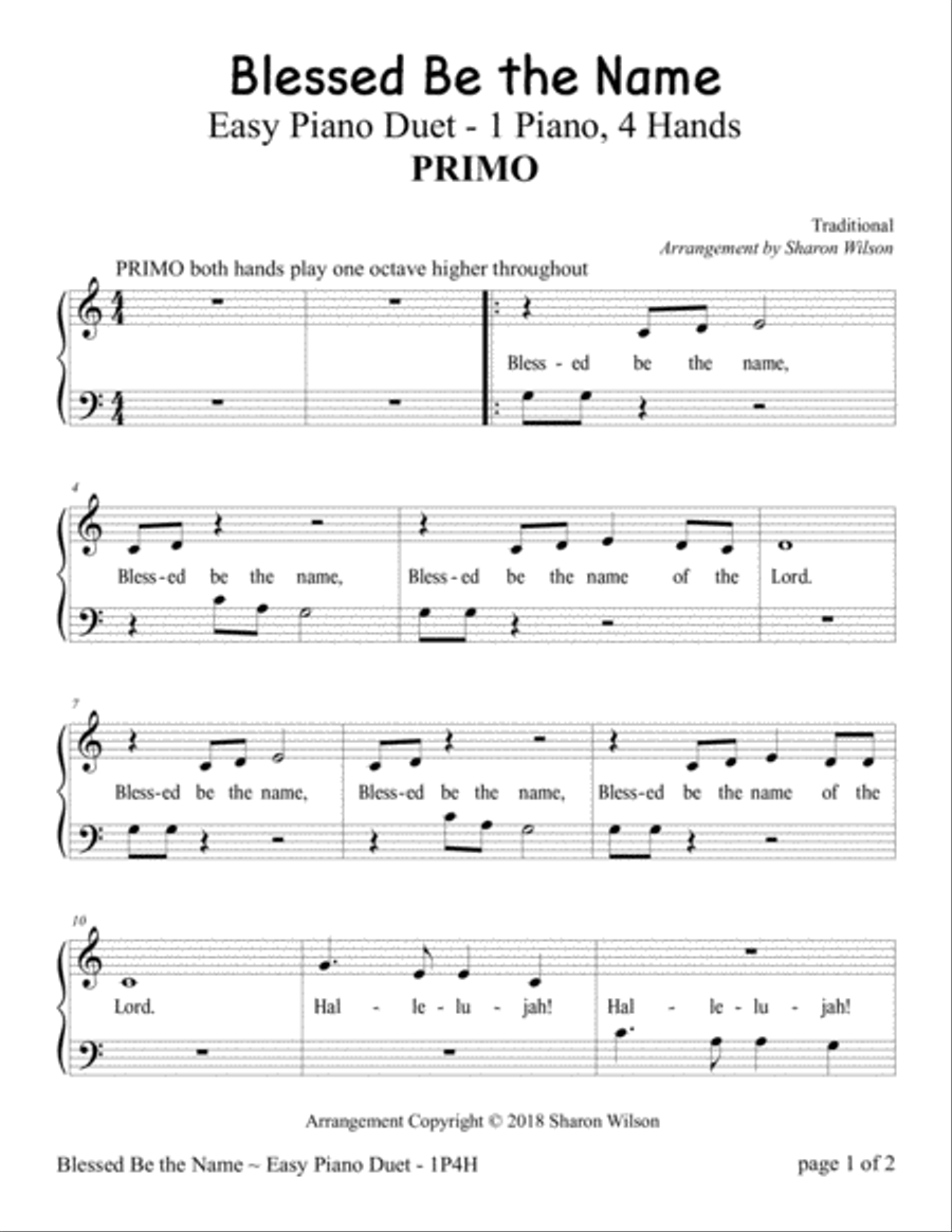 Blessed Be the Name (Easy Piano Duet; 1 Piano, 4 Hands) Piano Method scores gallery preview page 2