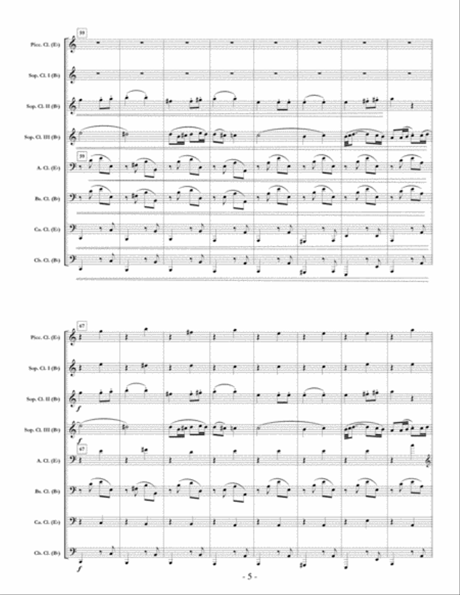 Symphony #7, Movement II [Beethoven] for clarinet choir (full score & set of parts) Clarinet Choir scores gallery preview page 5