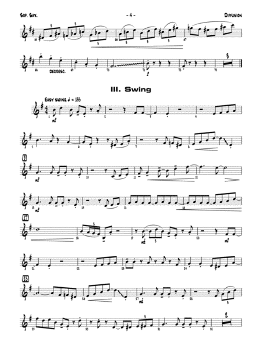 Diffusion for Sax Quartet: B-flat Soprano Saxophone Saxophone Quartet scores gallery preview page 5