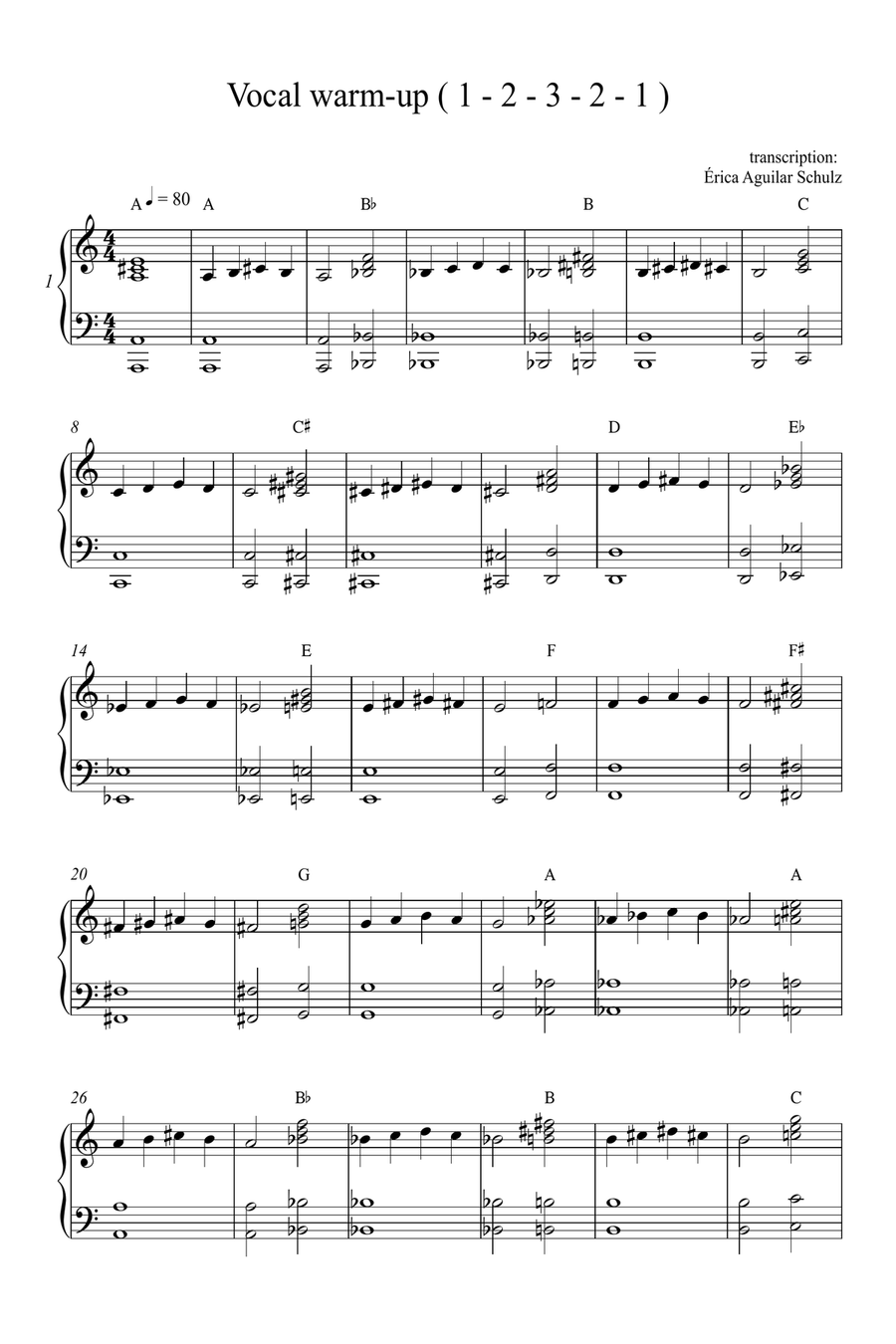 Vocal warm-up 1 (1 - 2 - 3 - 2 - 1 ) A2 - G4 Piano, Vocal scores gallery preview page 1