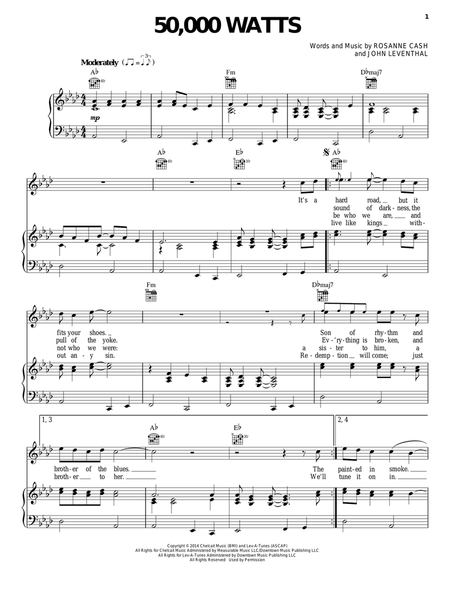 50,000 Watts Piano, Vocal, Guitar scores gallery preview page 1