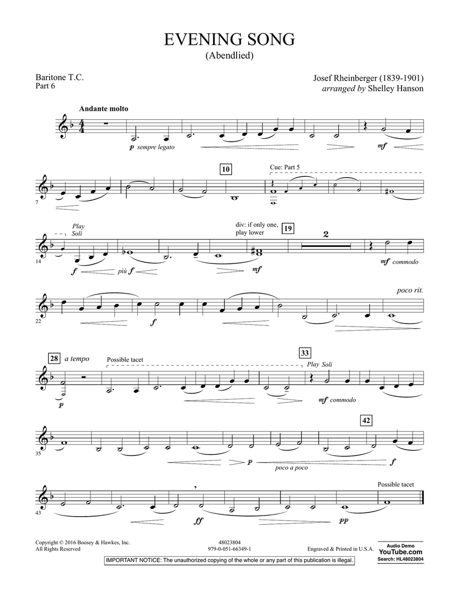 Evening Song (Abendlied) - Pt.6 - Baritone T.C. Concert Band scores gallery preview page 1