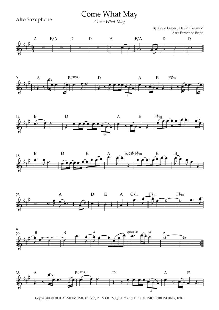 Come What May Alto Saxophone scores gallery preview page 1
