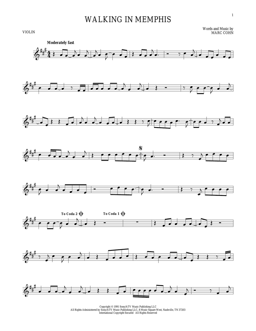 Walking In Memphis Violin Solo scores gallery preview page 1