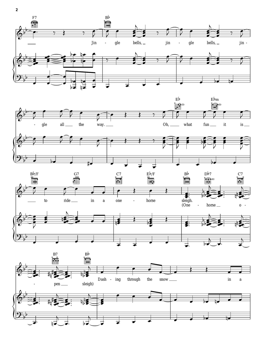 Jingle Bells Piano, Vocal, Guitar scores gallery preview page 2