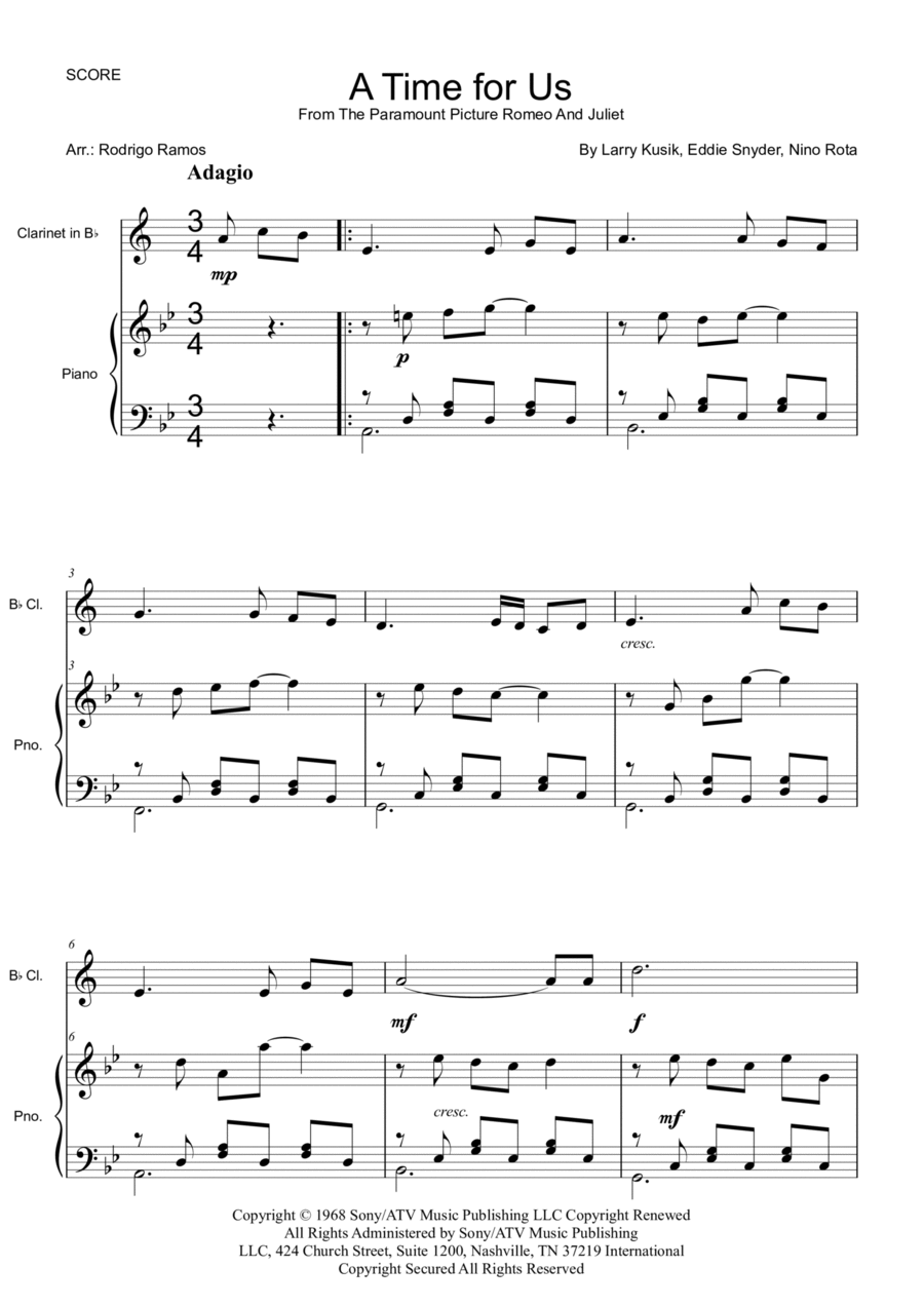 A Time For Us (love Theme) Piano scores gallery preview page 1