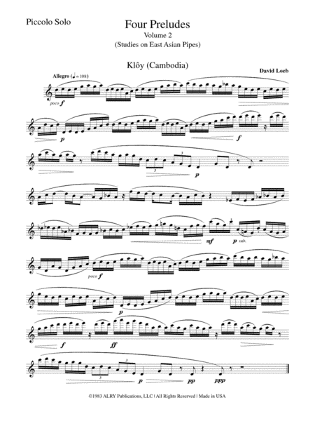 Four Preludes, Vol. II for Piccolo Solo image number null