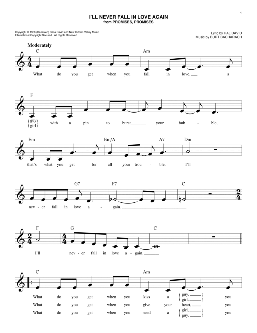 I'll Never Fall In Love Again Piano scores gallery preview page 1