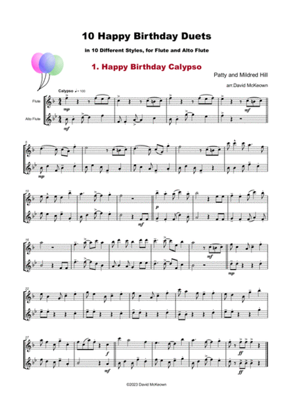 10 Happy Birthday Duets, (in 10 Different Styles), for Flute and Alto Flute