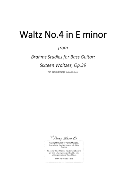 Brahms Waltz No.4 in E minor for Bass Guitar