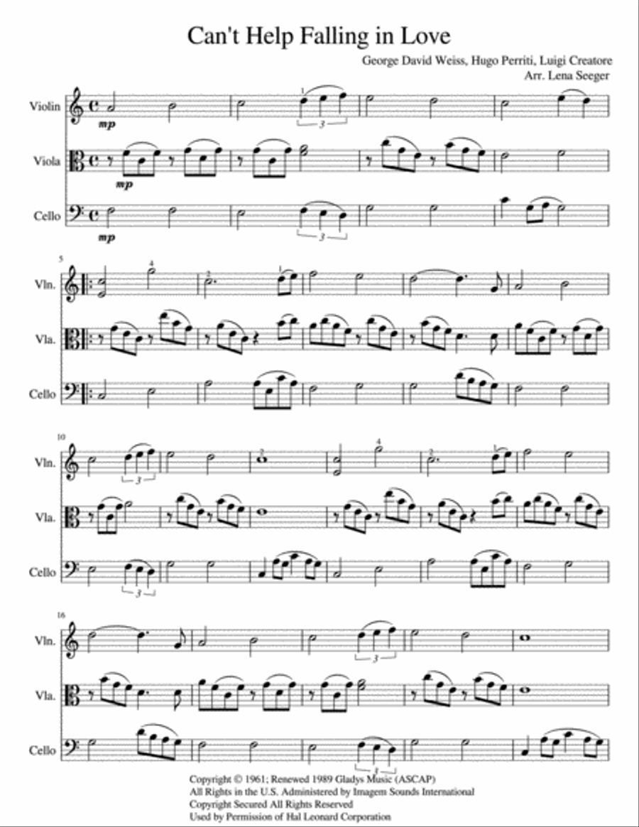 Can't Help Falling In Love String Trio scores gallery preview page 2