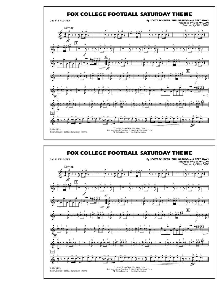 Fox College Football Saturday Theme - 2nd Bb Trumpet Marching Band scores gallery preview page 1