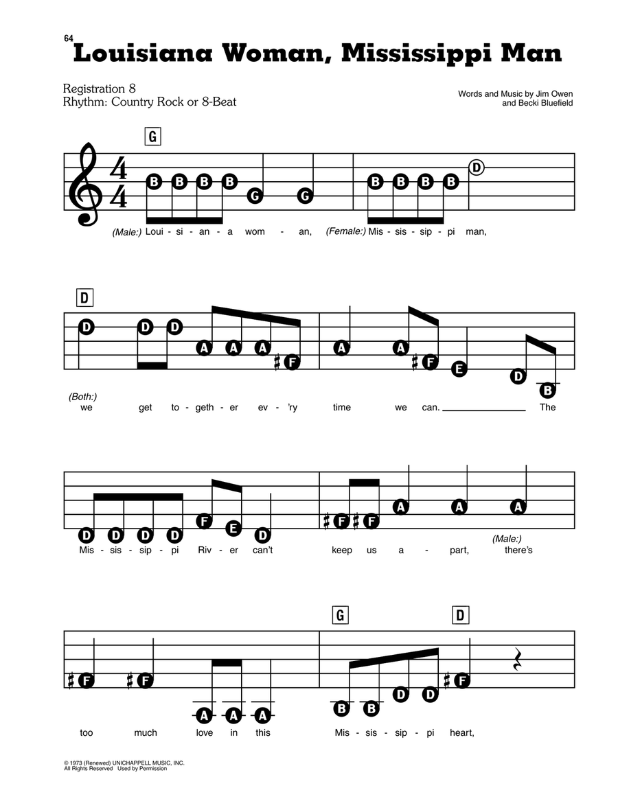 Louisiana Woman, Mississippi Man Electronic Keyboard scores gallery preview page 1